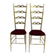 Paire de chaises Chiavari à dossier haut en laiton, style italien du milieu du siècle, années 1950