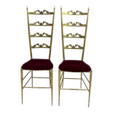 Pair of Mid-Century Modern Italian Brass High Back Chiavari Chairs, 1950s