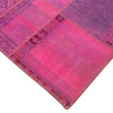Handmade turkish overdyed 208 cm x 304 cm pink patchwork carpet