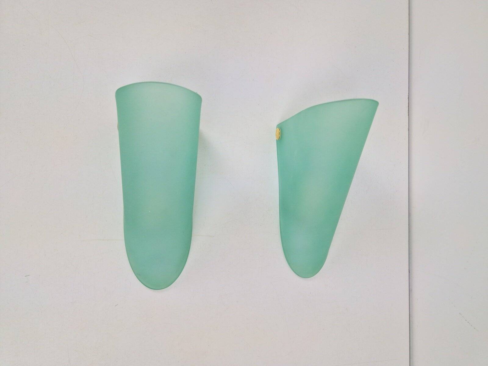 Vintage Triangular Conical Wall Sconces in Green Frosted Glass from Lumal-It, 1990s, Set of 2