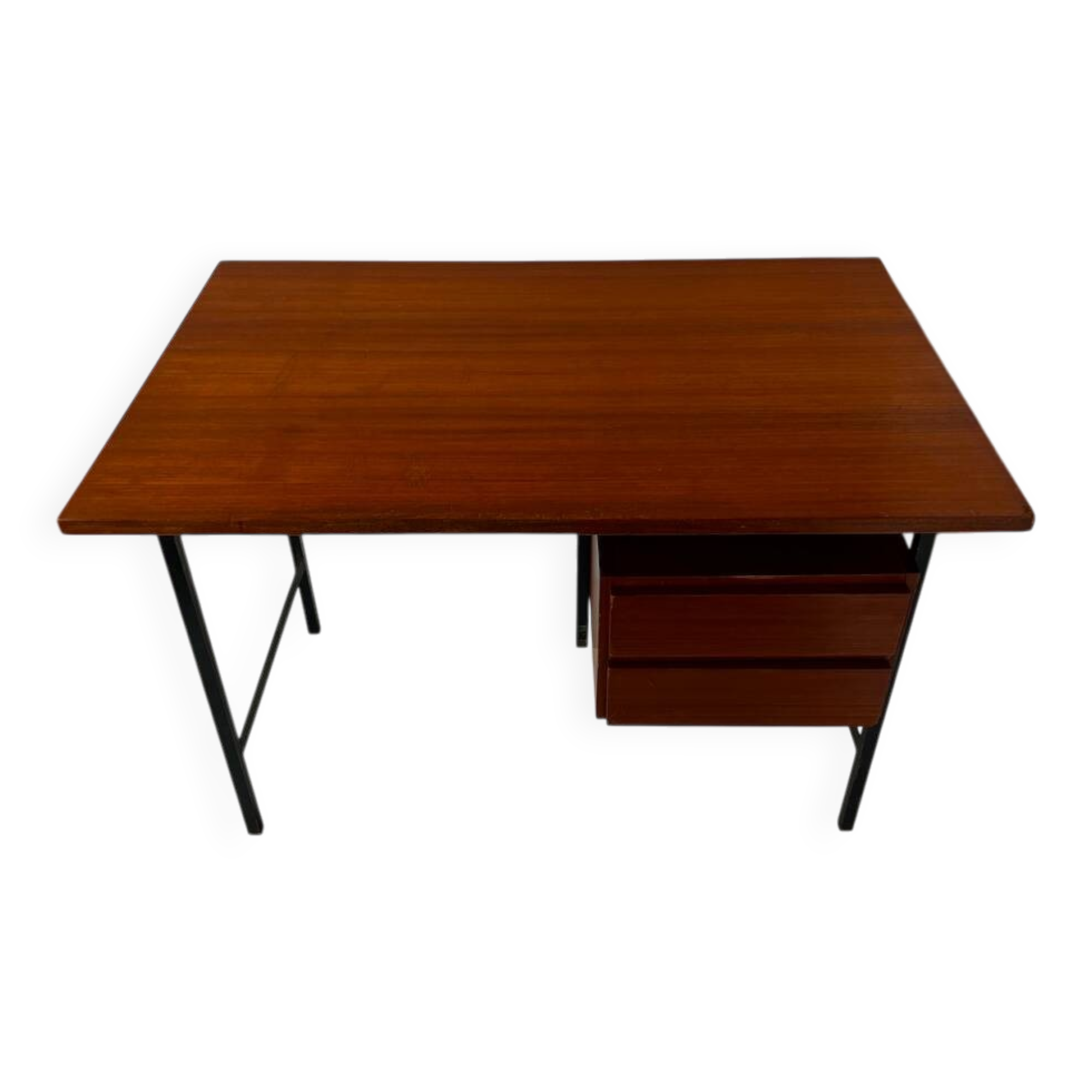 Vintage wooden and metal desk in modernist style.