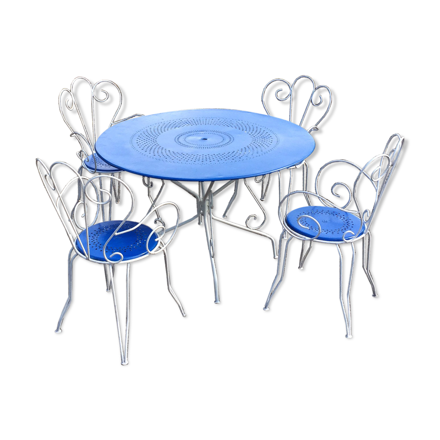 Blue white garden table and armchairs set