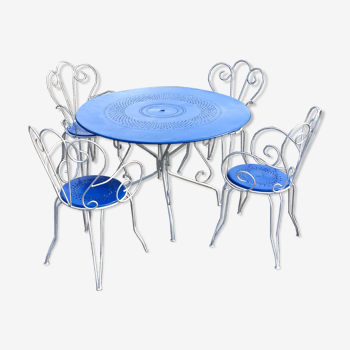 Blue white garden table and armchairs set
