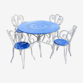 Ensemble Table et fauteuils de jardin blanc bleu