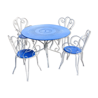 Ensemble Table et fauteuils de jardin blanc bleu
