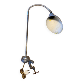 Vintage flexible metal workshop lamp with vice attachment