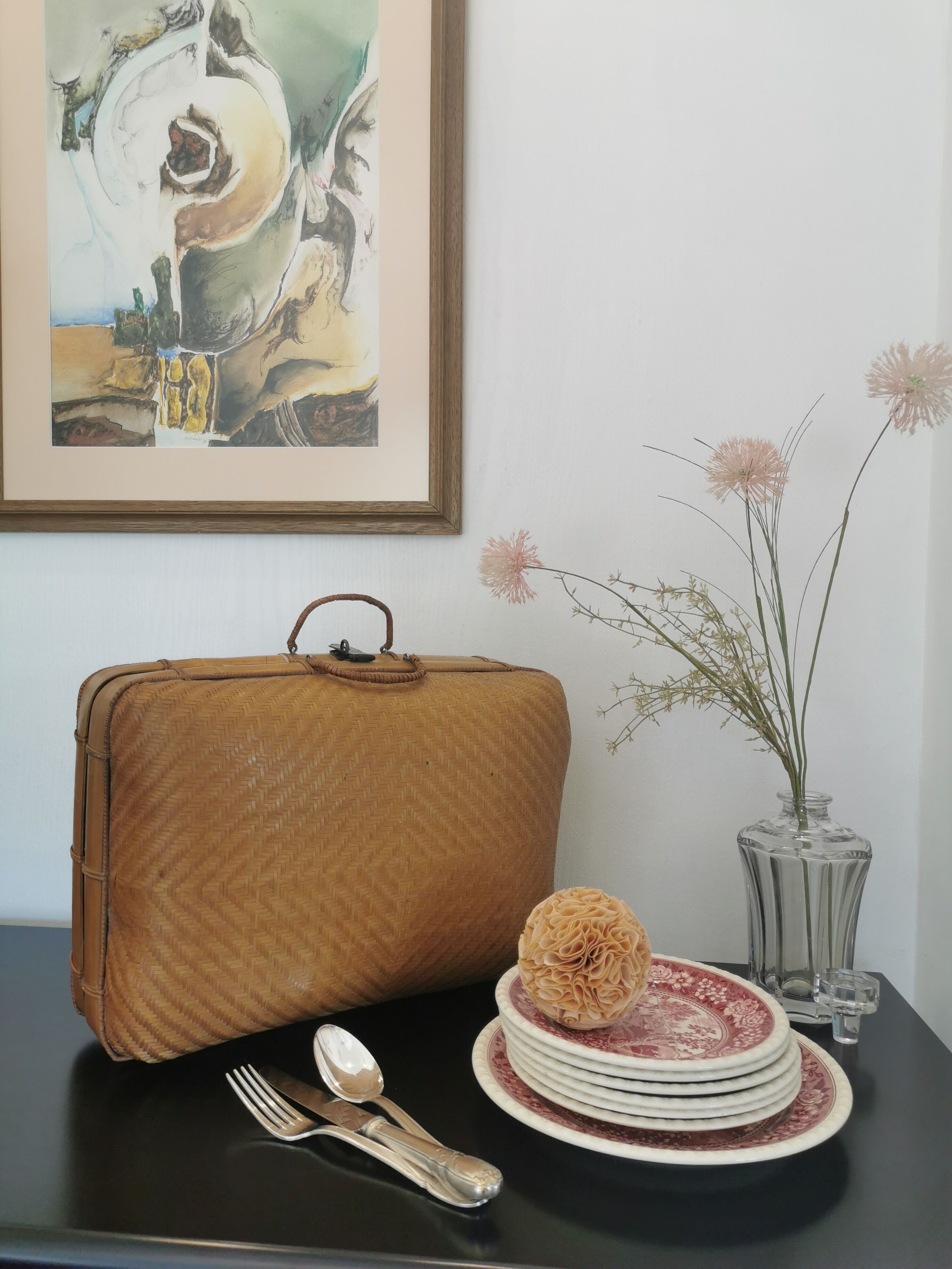 Vintage wicker suitcase
