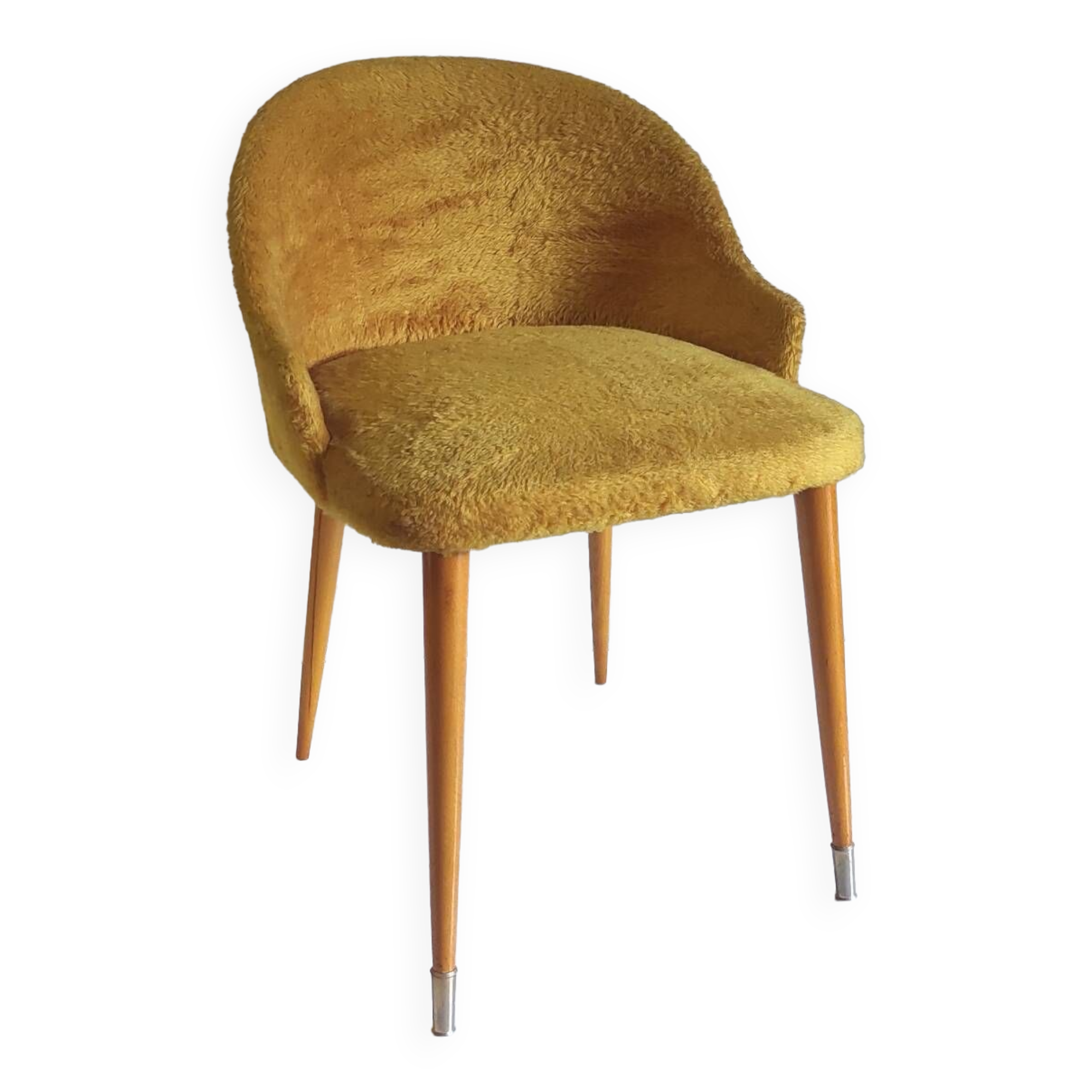 Vintage chair in wood and old gold fur - 50s/60s