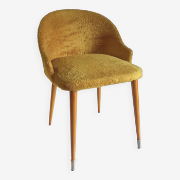 Vintage chair in wood and old gold fur - 50s/60s