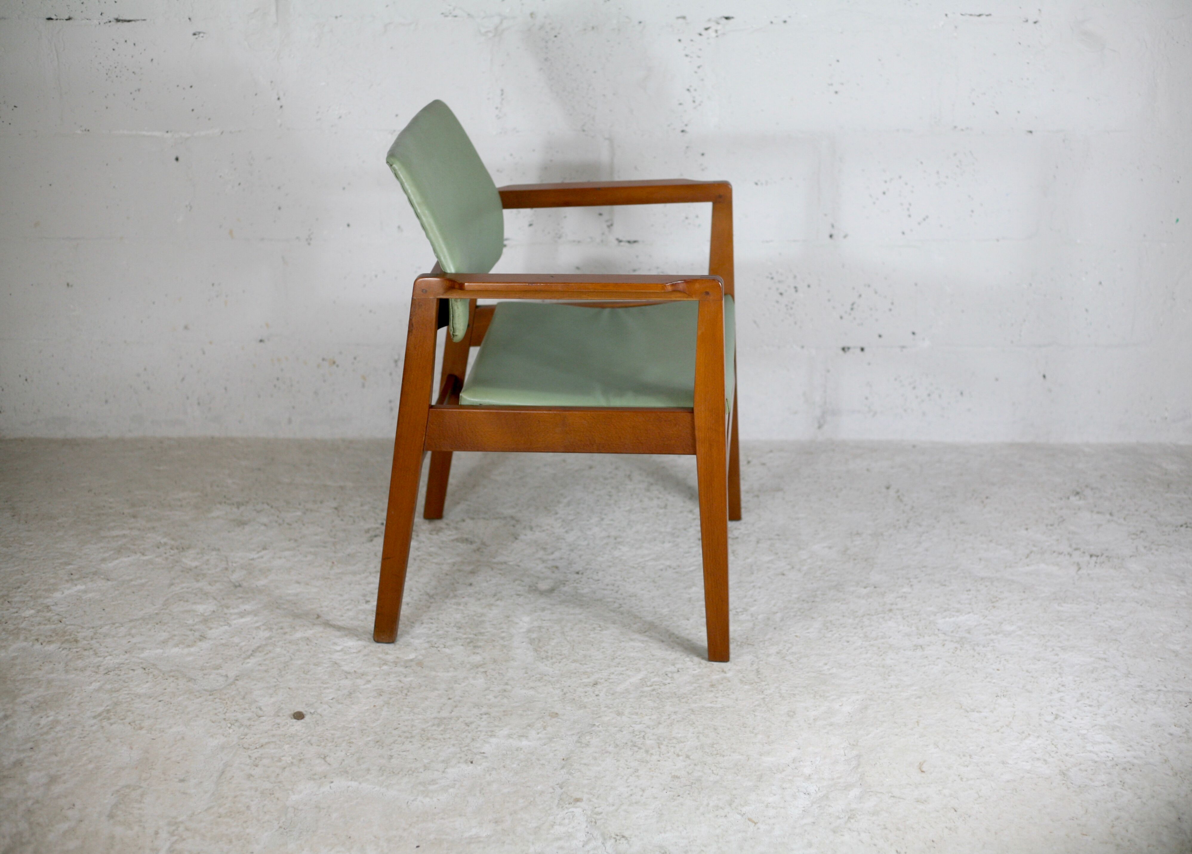 Scandinavian armchair, wood and imitation leather, circa 1975
