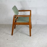 Scandinavian armchair, wood and imitation leather, circa 1975
