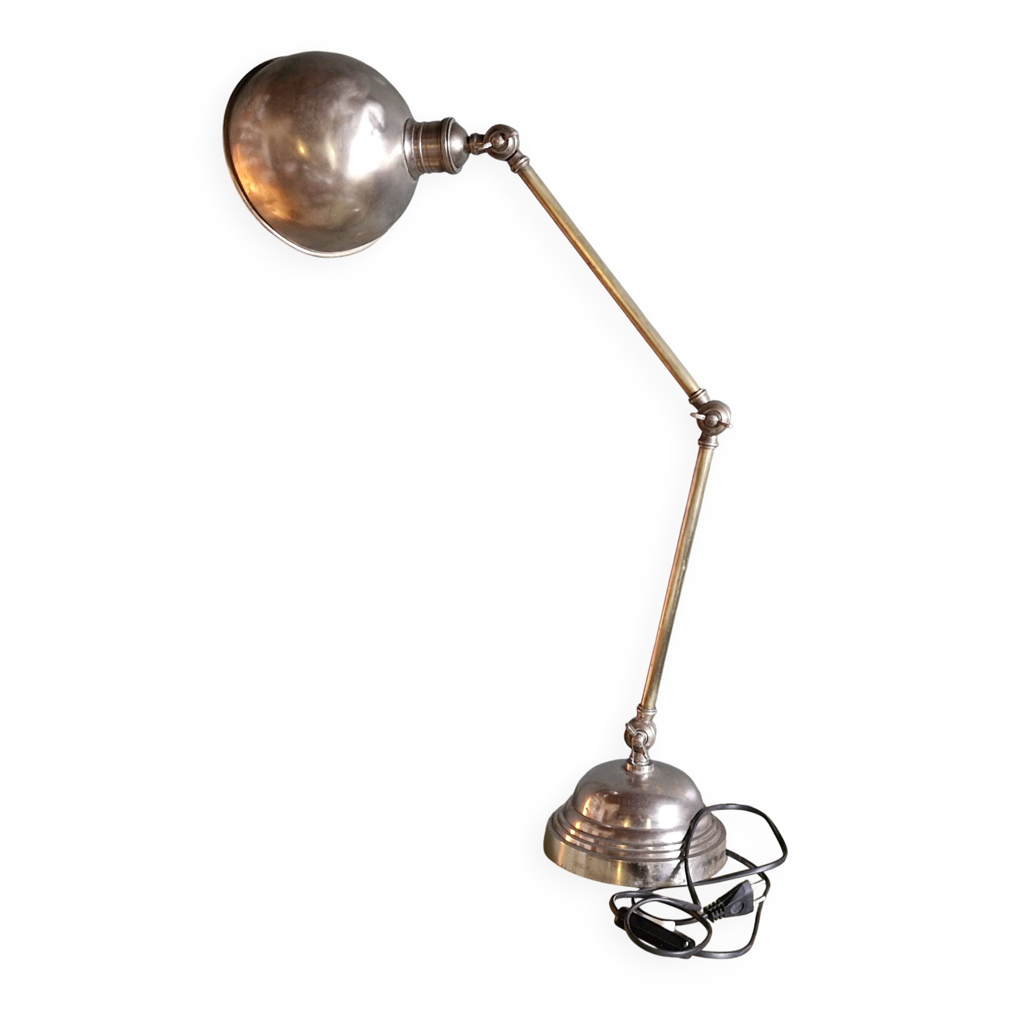 Old adjustable industrial lamp in bronze with 2 arms.