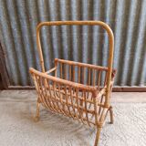 Vintage rattan wicker magazine rack