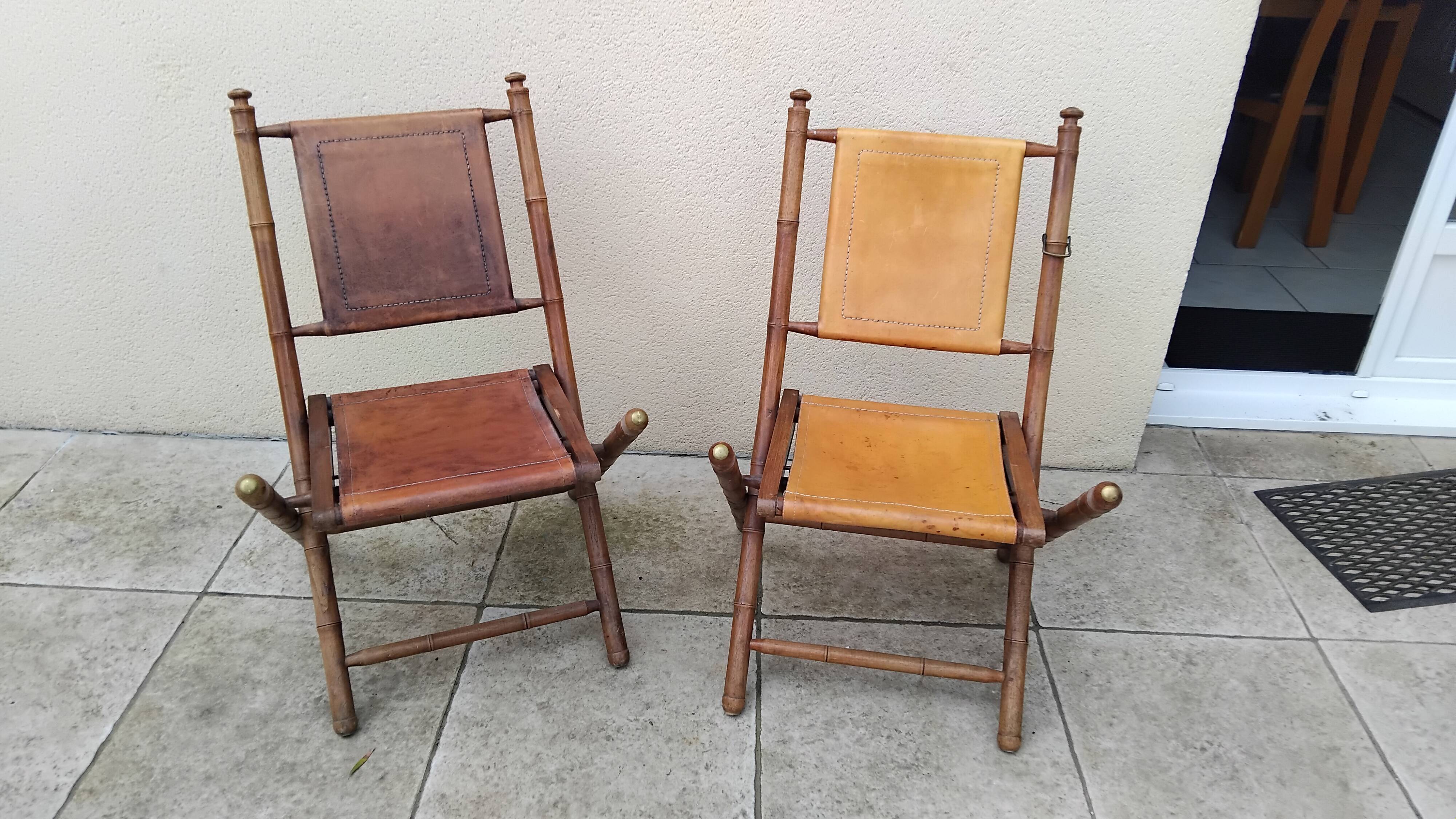Vintage leather folding safari chairs