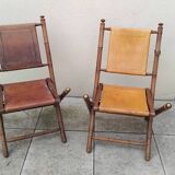 Vintage leather folding safari chairs
