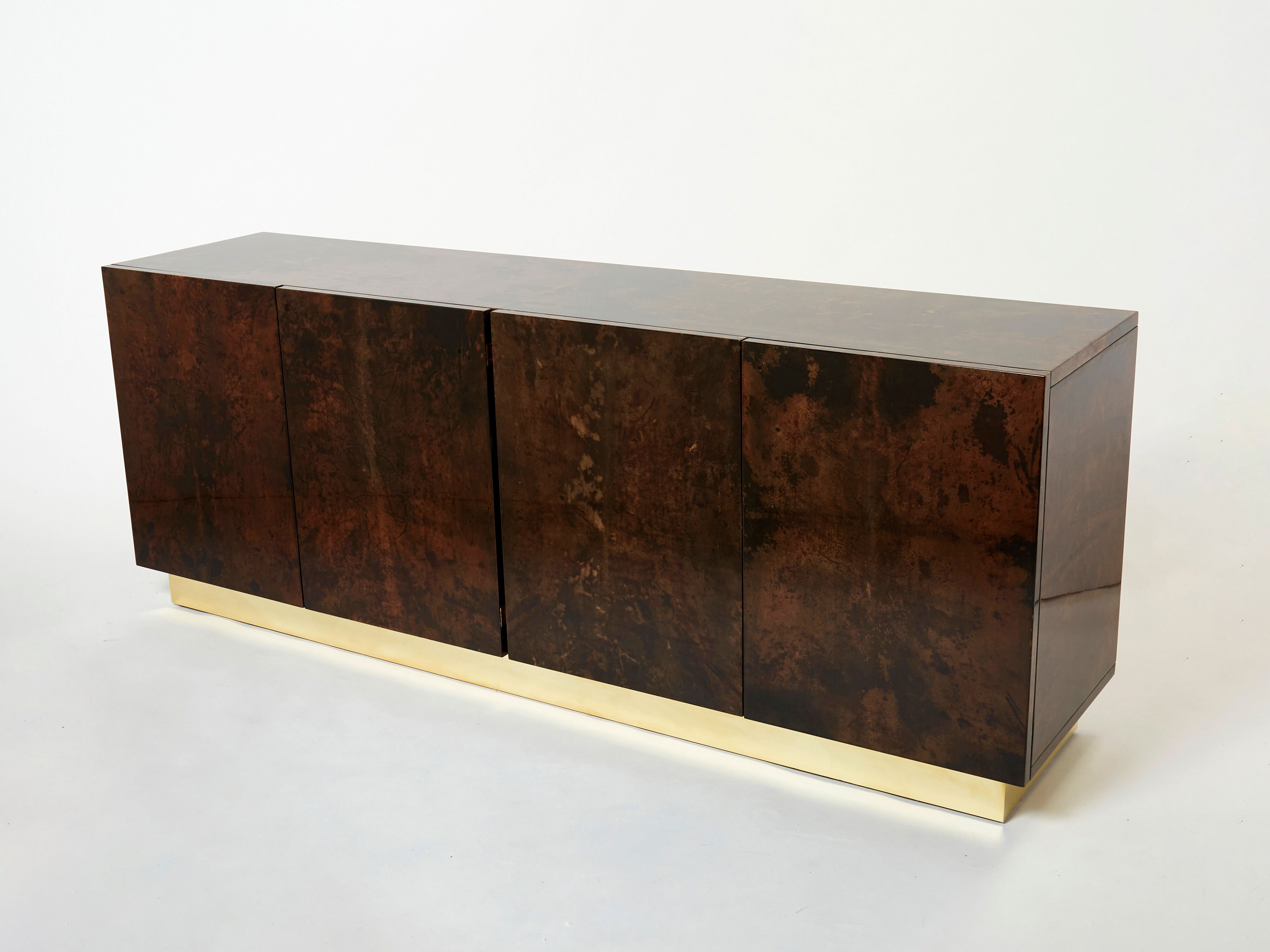Aldo Tura sideboard in brown parchment and brass 1960
