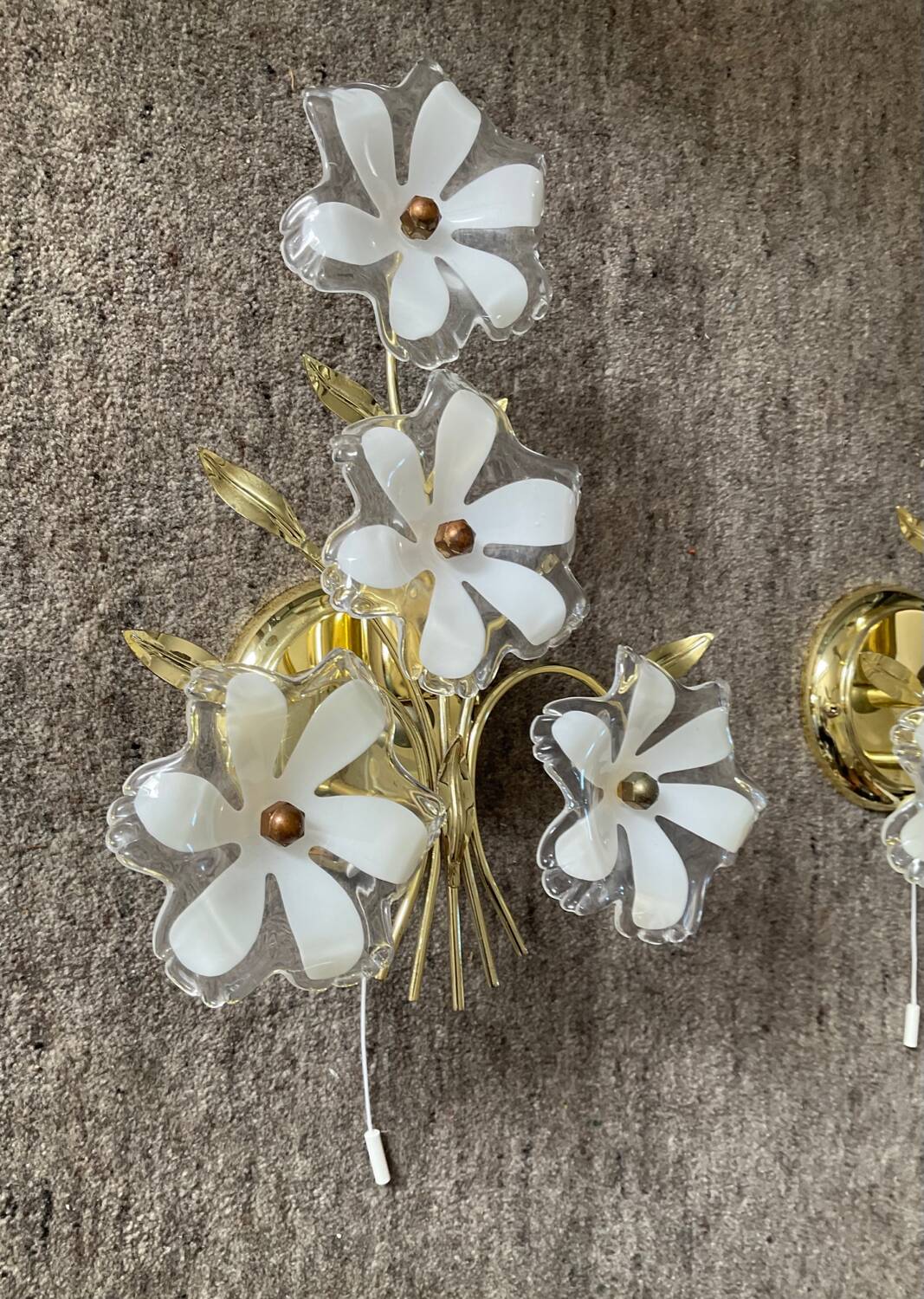 Pair of vintage golden sconces and lucite flowers