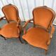 Pair of Louis XV style armchairs in ochre velvet