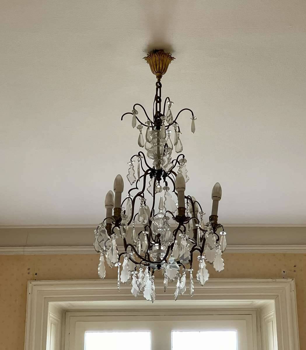 6-light chandelier in bronze and cut crystal from the early 20th century - 1mx50cm