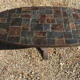 Oval wrought iron and slate coffee table in 1960/ 1970