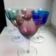 Set 6 colored wine glasses and worked feet 70s