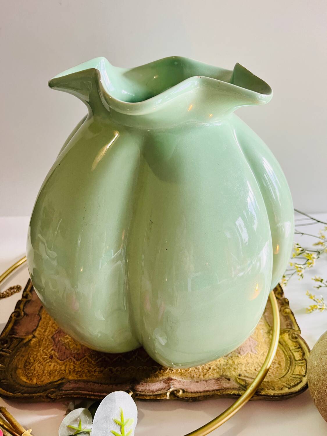 Vintage turquoise flower shaped vase.