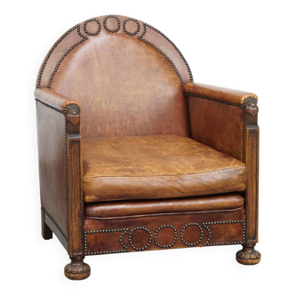 Fauteuil Art Déco en cuir de mouton