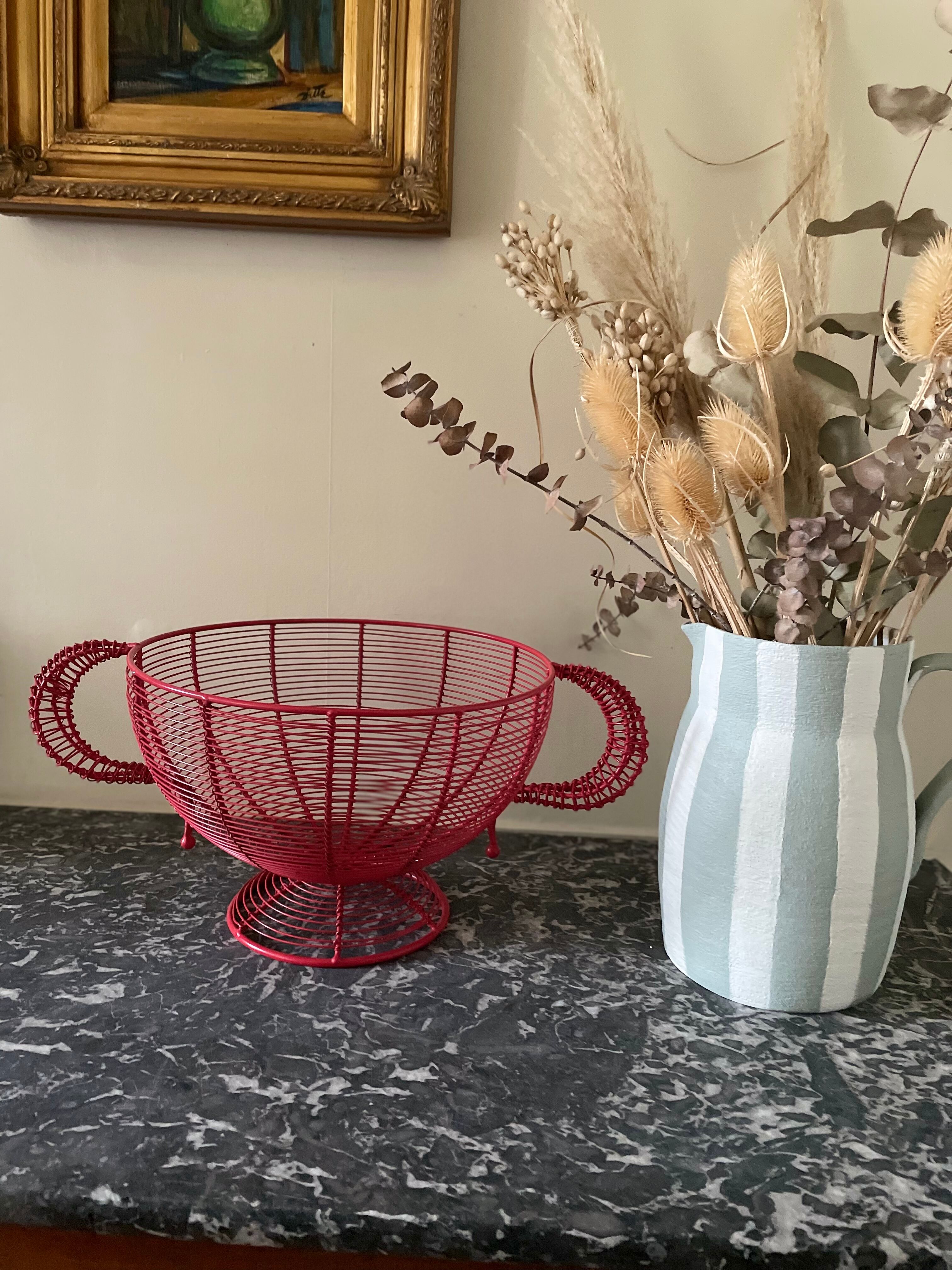 Red wired metal fruit basket