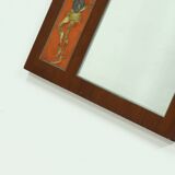 Mid-Century Teak and Ceramic Mirror by Atelier Pinson 1960s