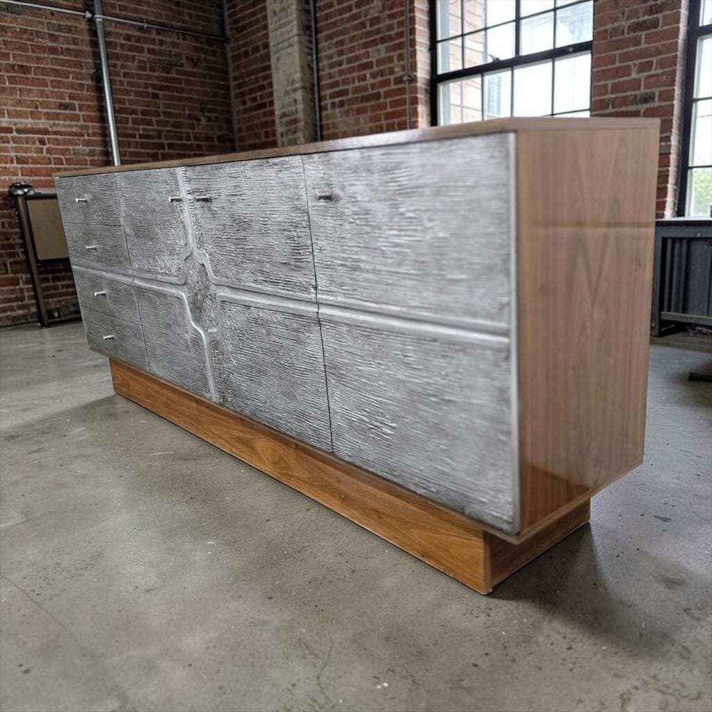 Vintage brutalist wooden sideboard / chest of drawers / buffet