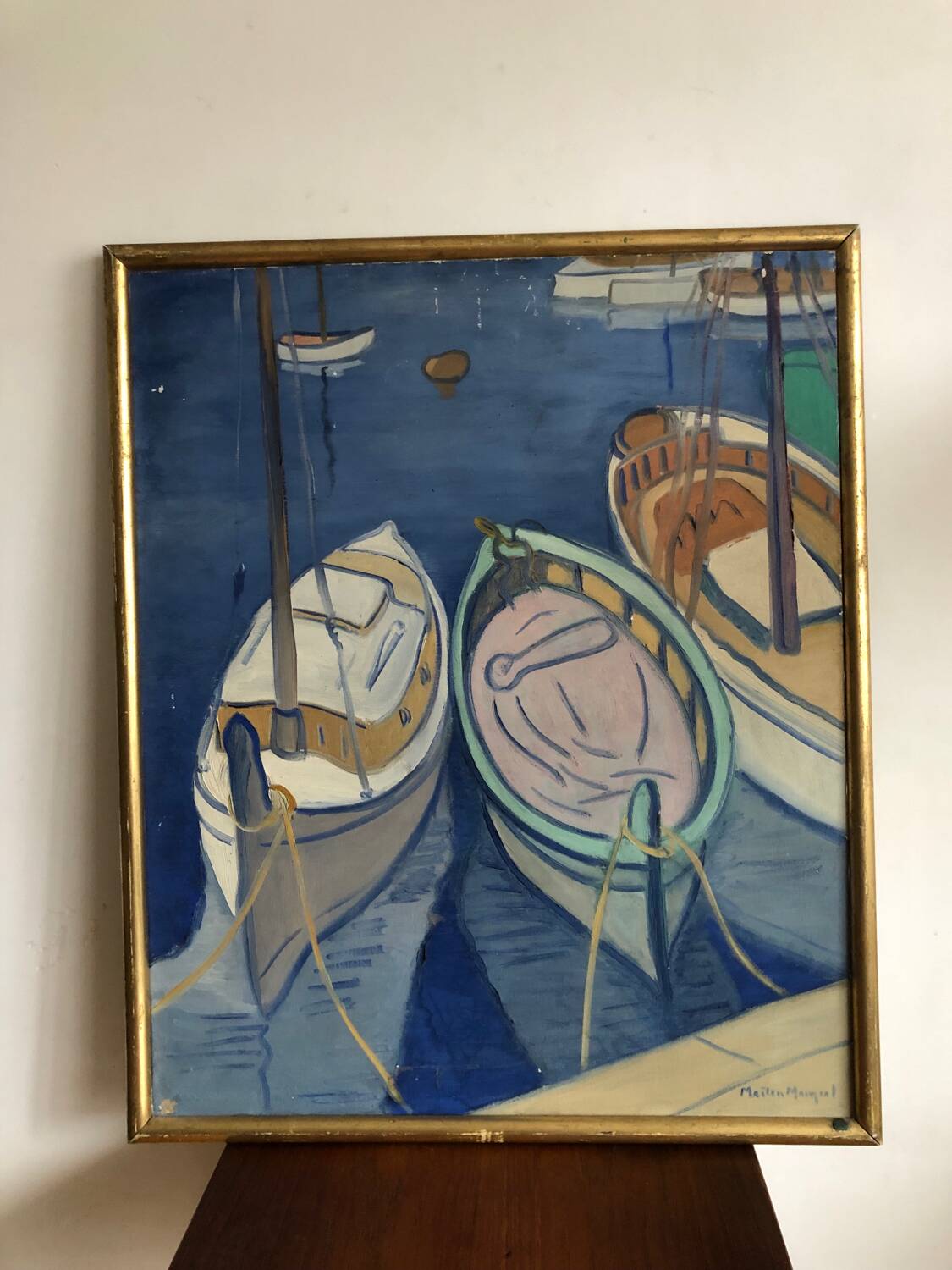 Huile sur toile vue de port Mangeol