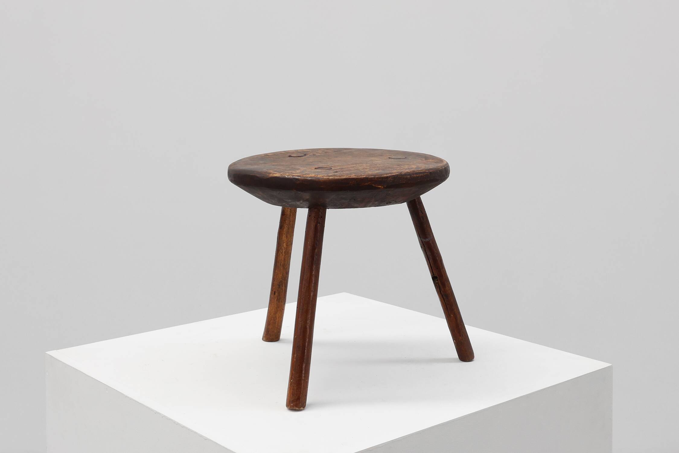 Rustic French wooden stool in wabi sabi style, ca. 1850