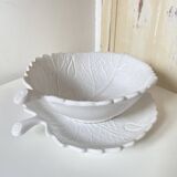 Barbotine Fruit Drainer And Its Plate In The Shape Of A White Cabbage Leaf