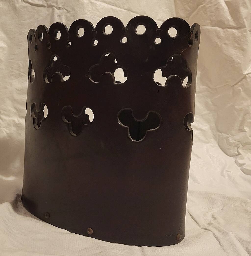 Vintage Magazine Rack Holder Waste Basket Cut Work Brown Leather Oval Shape