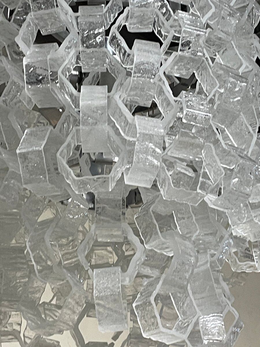 Hexagonal glass Cascade chandelier attributed to Av Mazzega, 1970s.