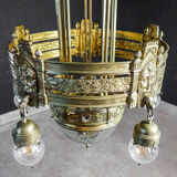 Antique high chandelier lamp gold-colored (brass) - circa 1890