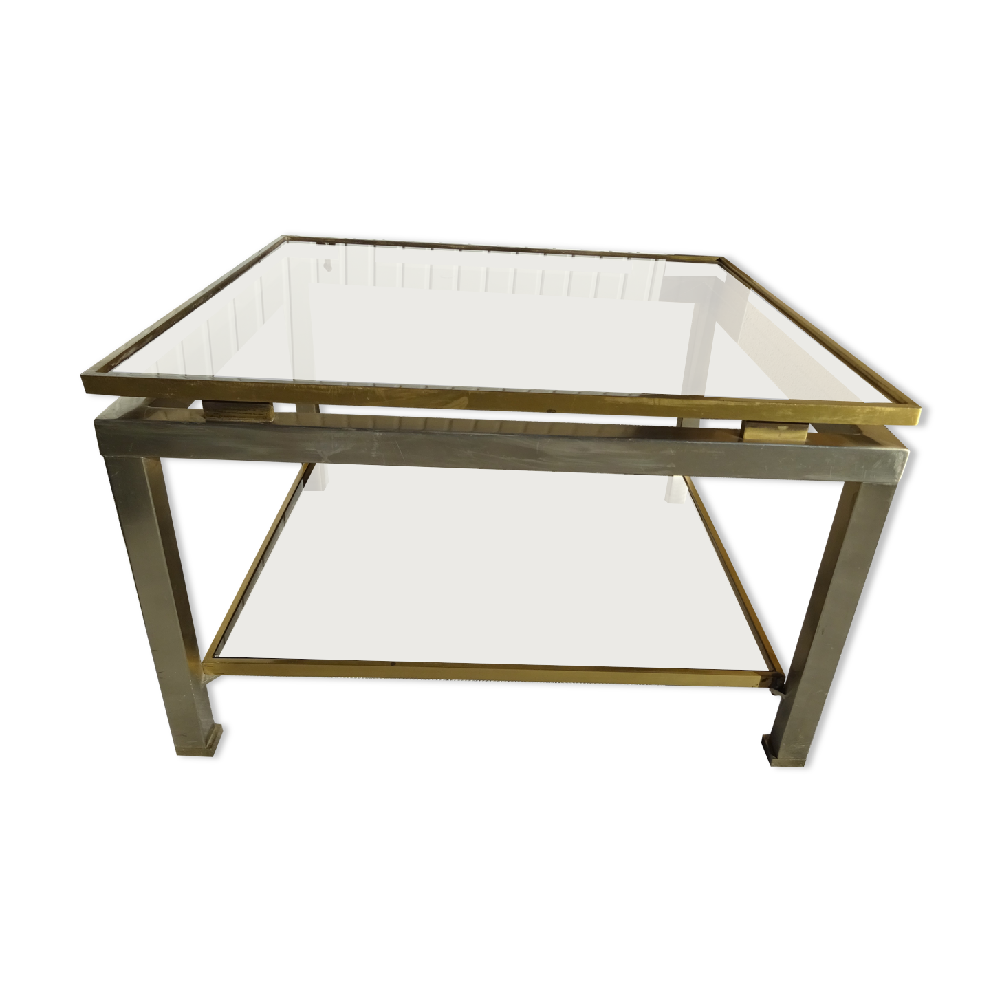 Table bout de canapé acier bicolore Guy Lefèvre Maison Jansen an 70