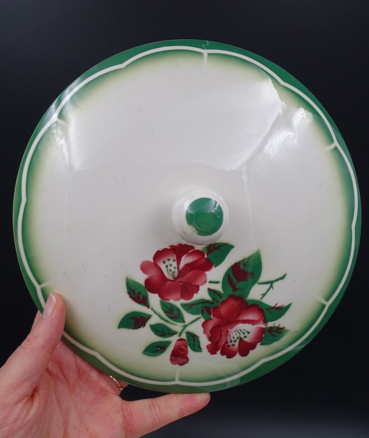 Digoin's soup maker - Mireille model - Rose decoration and green liseret - circa 1940