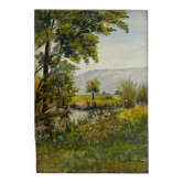 Peinture ancienne huile sur bois paysage verdoyant Joseph Guénard