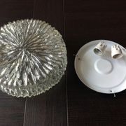 Round ice glass ceiling lamp, vintage 60s-70s