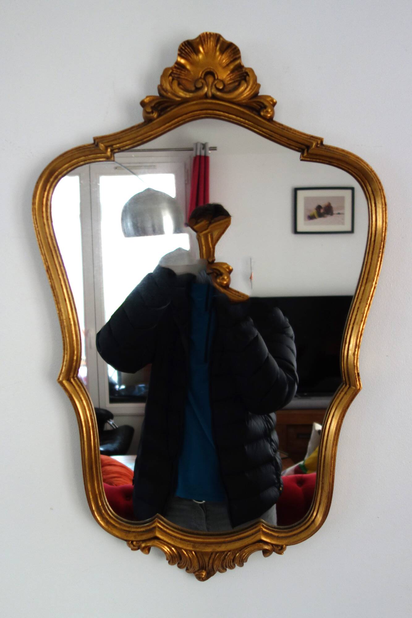 Vintage rocaille or shell gold mirror