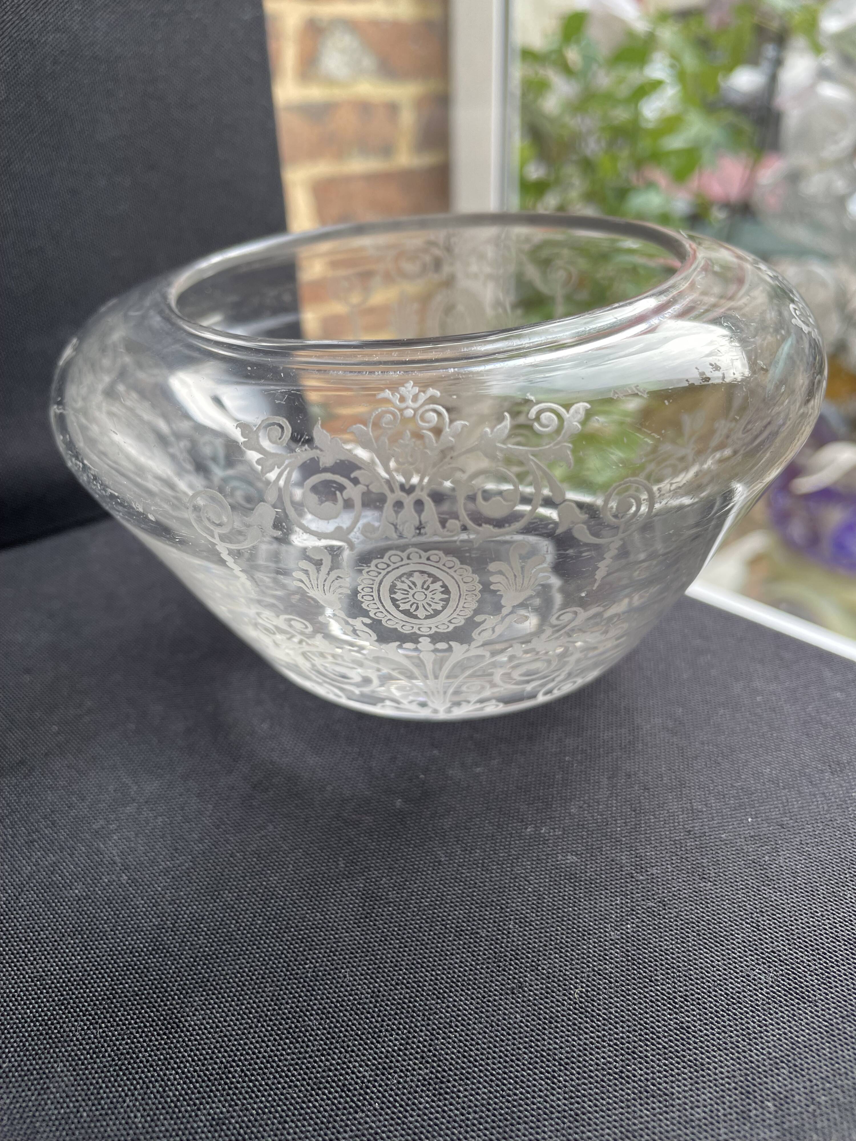 Acid etched crystal vase