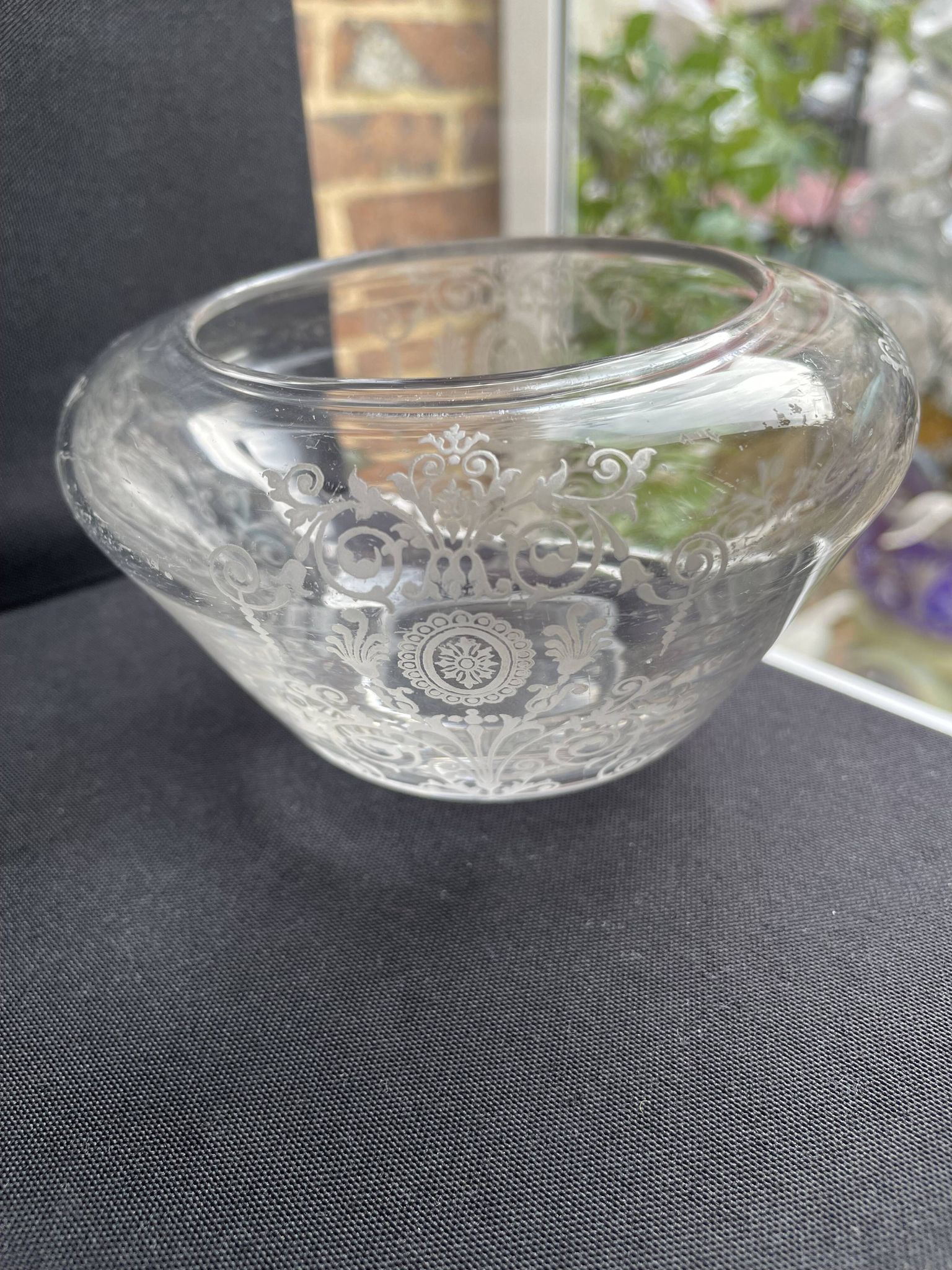 Acid etched crystal vase