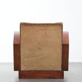 Art Deco design armchair made of cowhide leather in light cognac colour