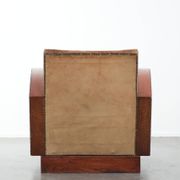 Art Deco design armchair in light cognac cowhide leather.