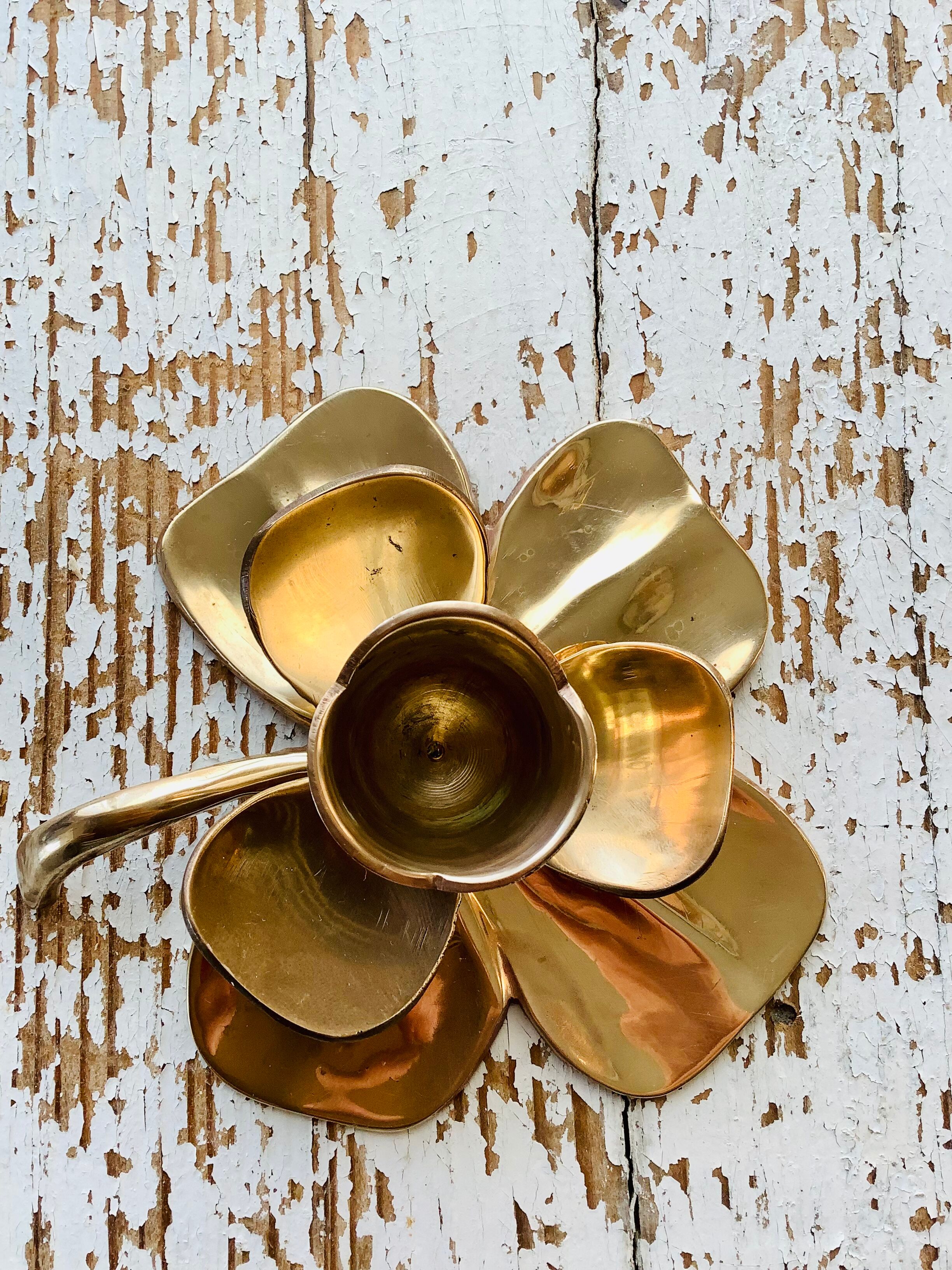 Brass clover candle holder