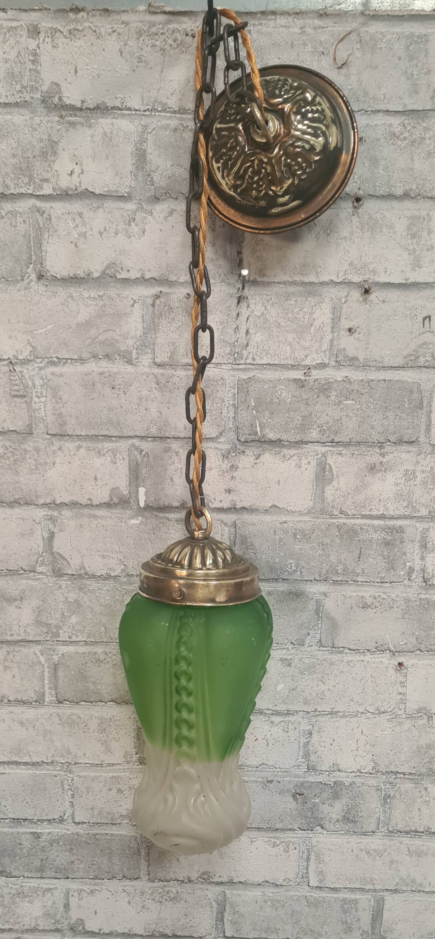 Art Nouveau lantern pendant light cast glass brass electric fixing ok h 60x