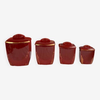Série de 4 pots à épices rouges faïence - dans le goût de St Clément