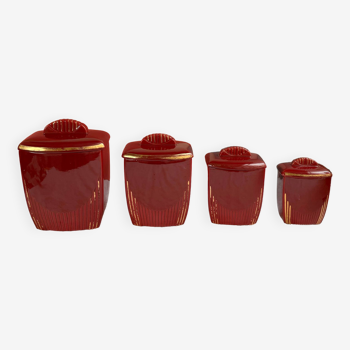 Series of 4 red earthenware spice pots - in the style of St Clément