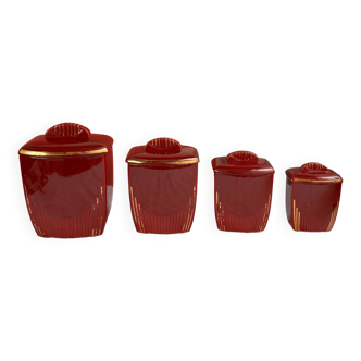 Series of 4 red earthenware spice pots - in the style of St Clément